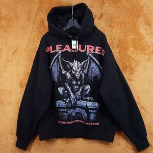 PLEASURES Hoodies Mens XL Black Pullover Fleece Lined GARGOYLE Graphic